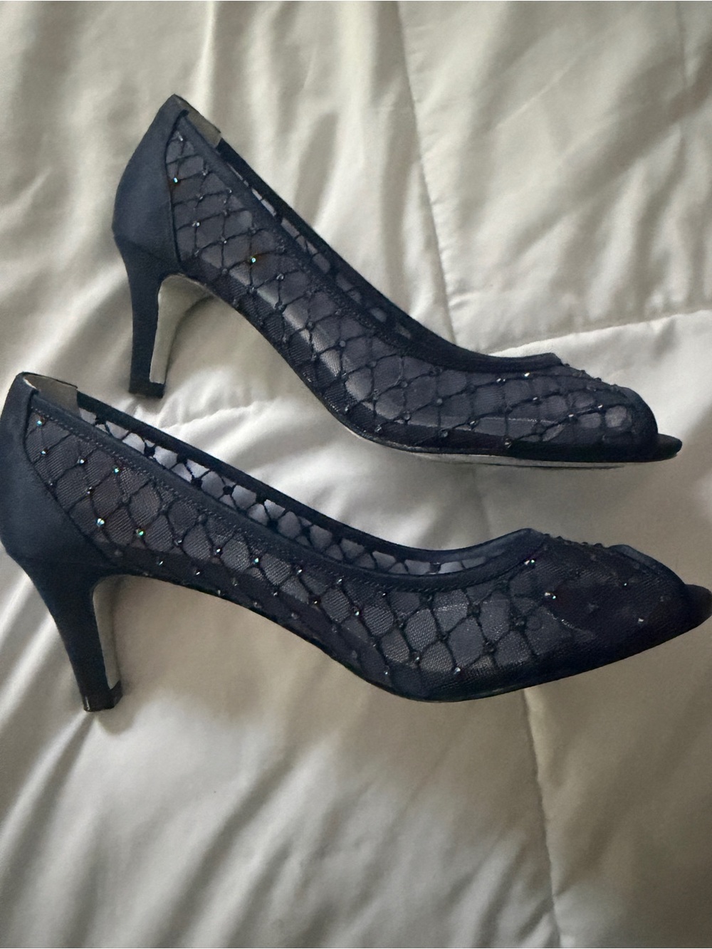 Adrianna Papell Elegant Navy Mesh Peep-Toe Heels - Women's Dress Pumps